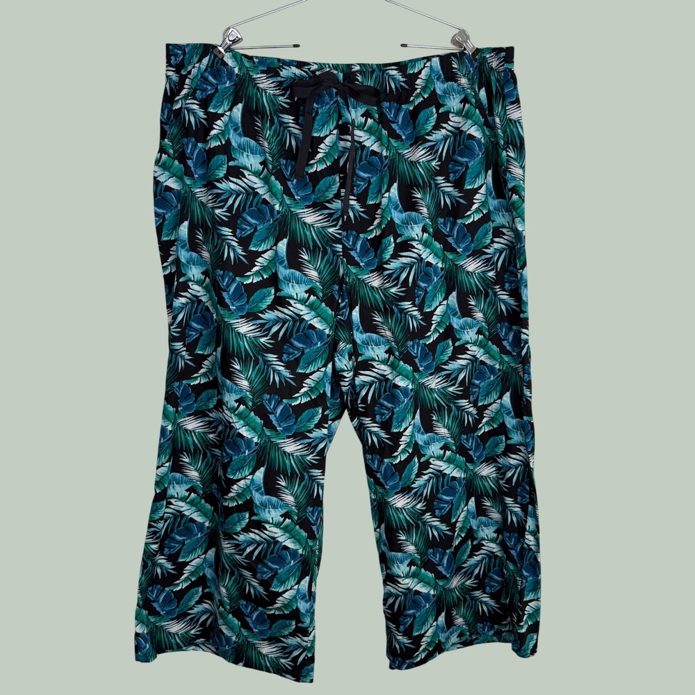 Cacique Lane Bryant Sleep Pajama Pants 26/28 Plus Tropical Palm Wide Leg Cotton